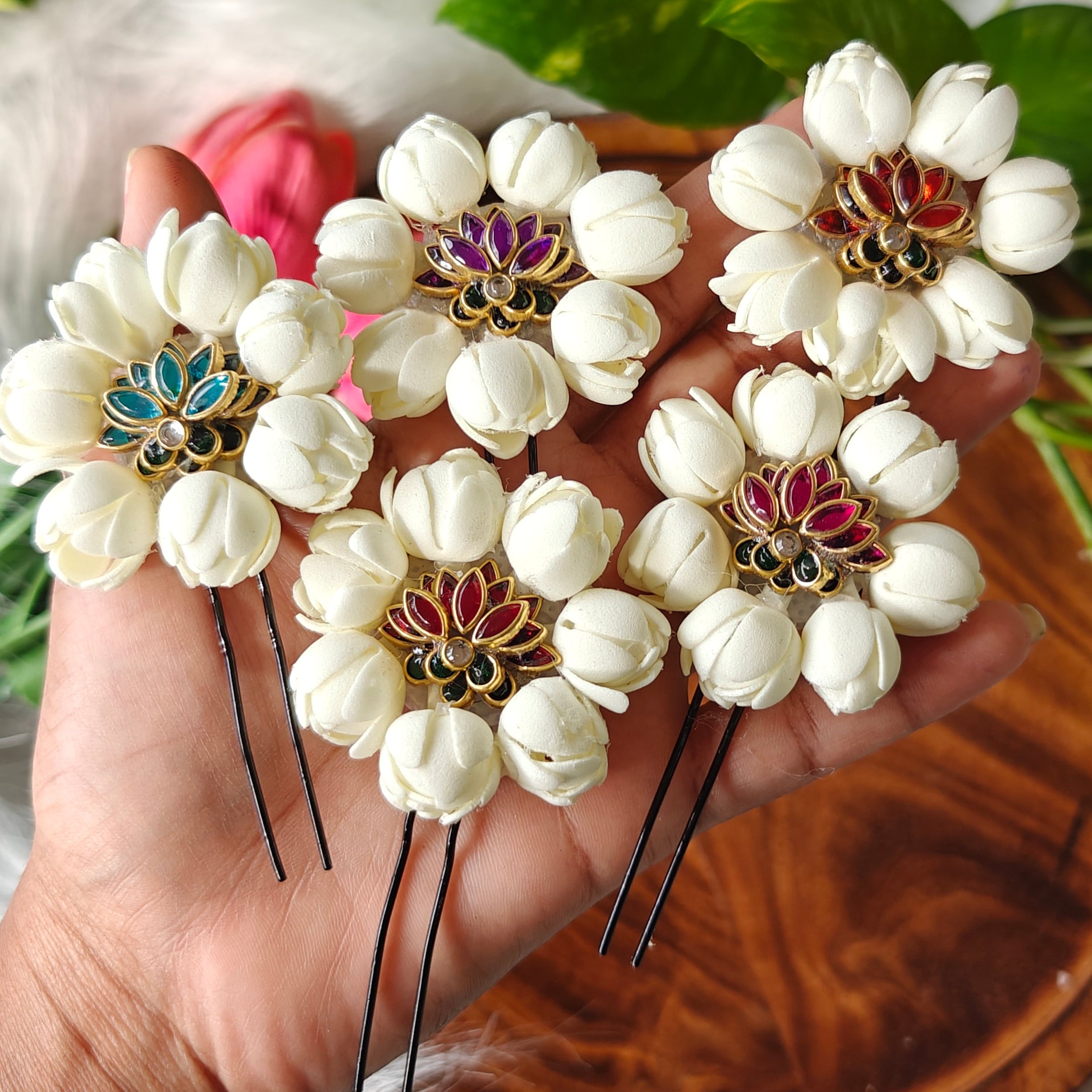 Lotus with Jasmine Flower Hair Clip