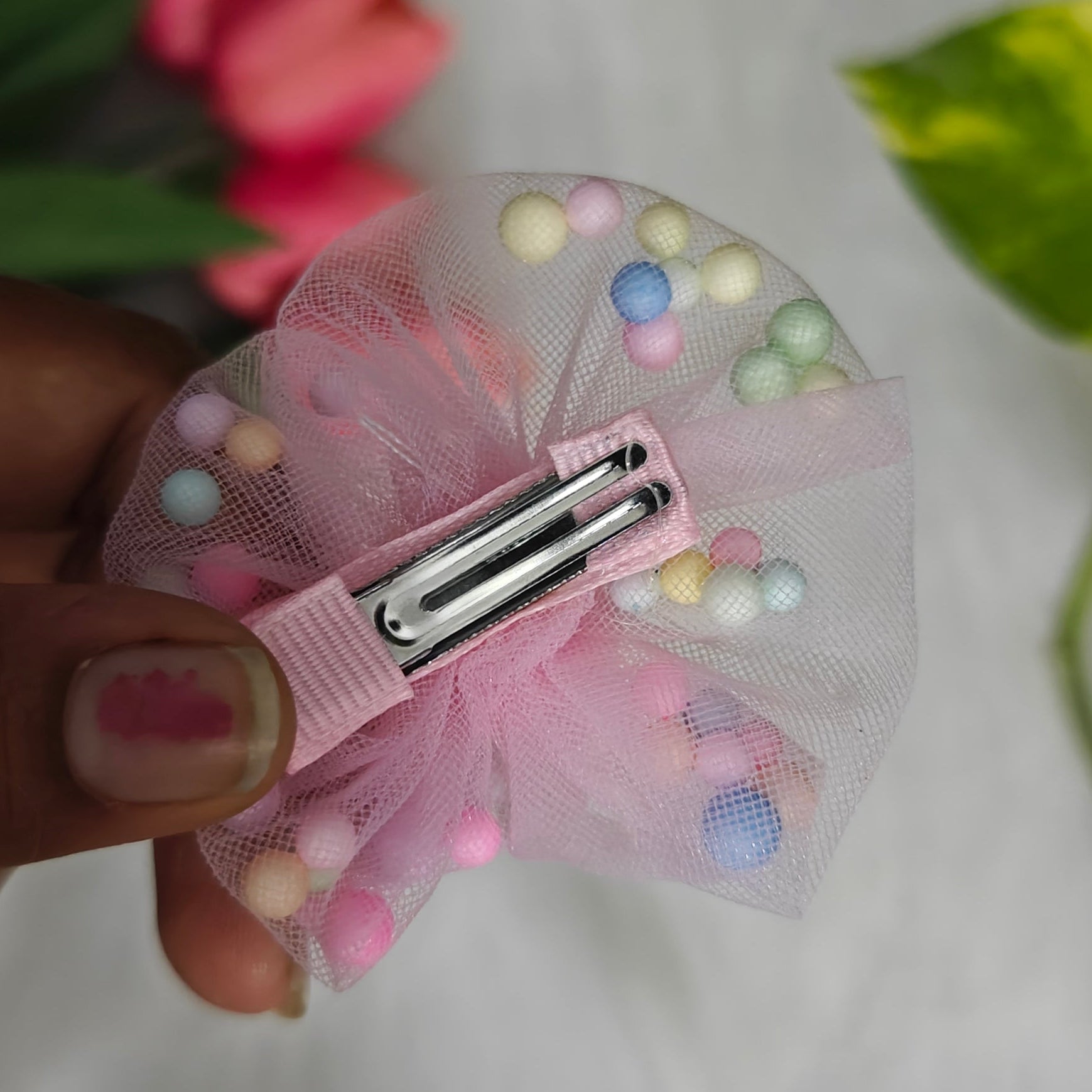 Pink Cloud Net Bow Hair Clip