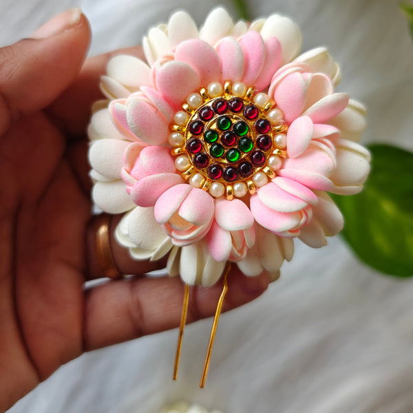 Handcrafted White Flower with Rose Hair Accessory