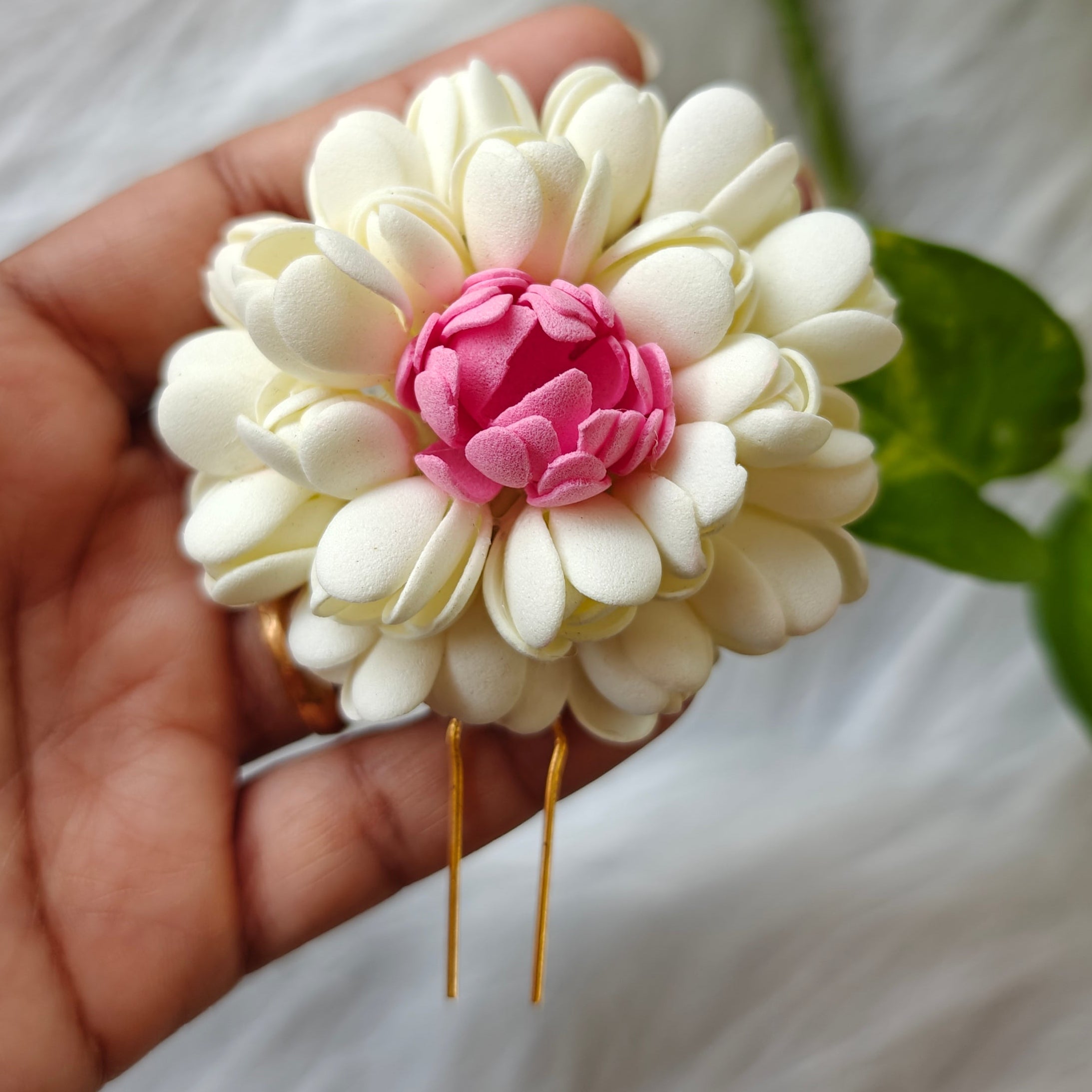 Handcrafted White Flower with Rose Hair Accessory