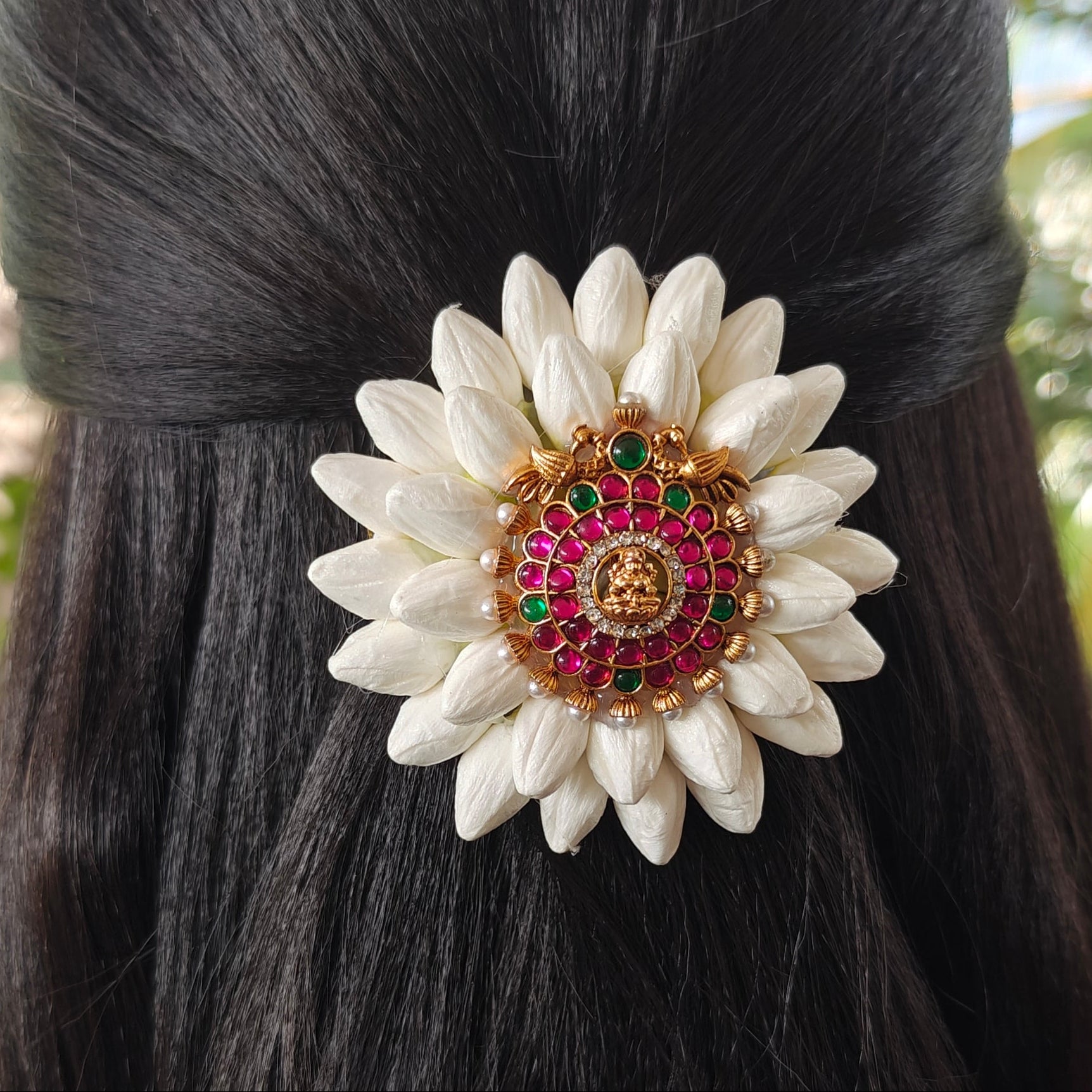 Handcrafted mallipoo Hair Clip with Kemp Stone Center