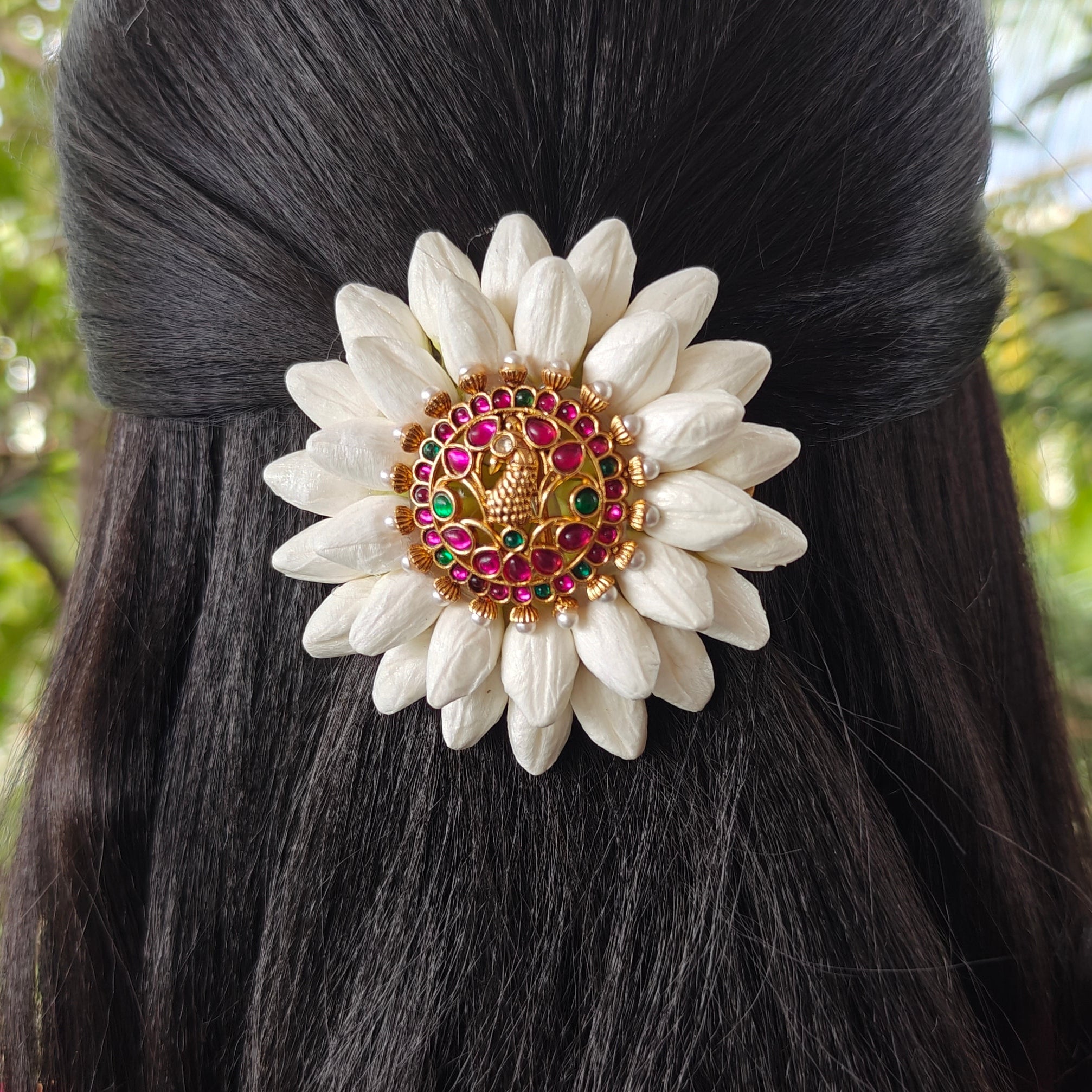 Handcrafted mallipoo Hair Clip with Kemp Stone Center