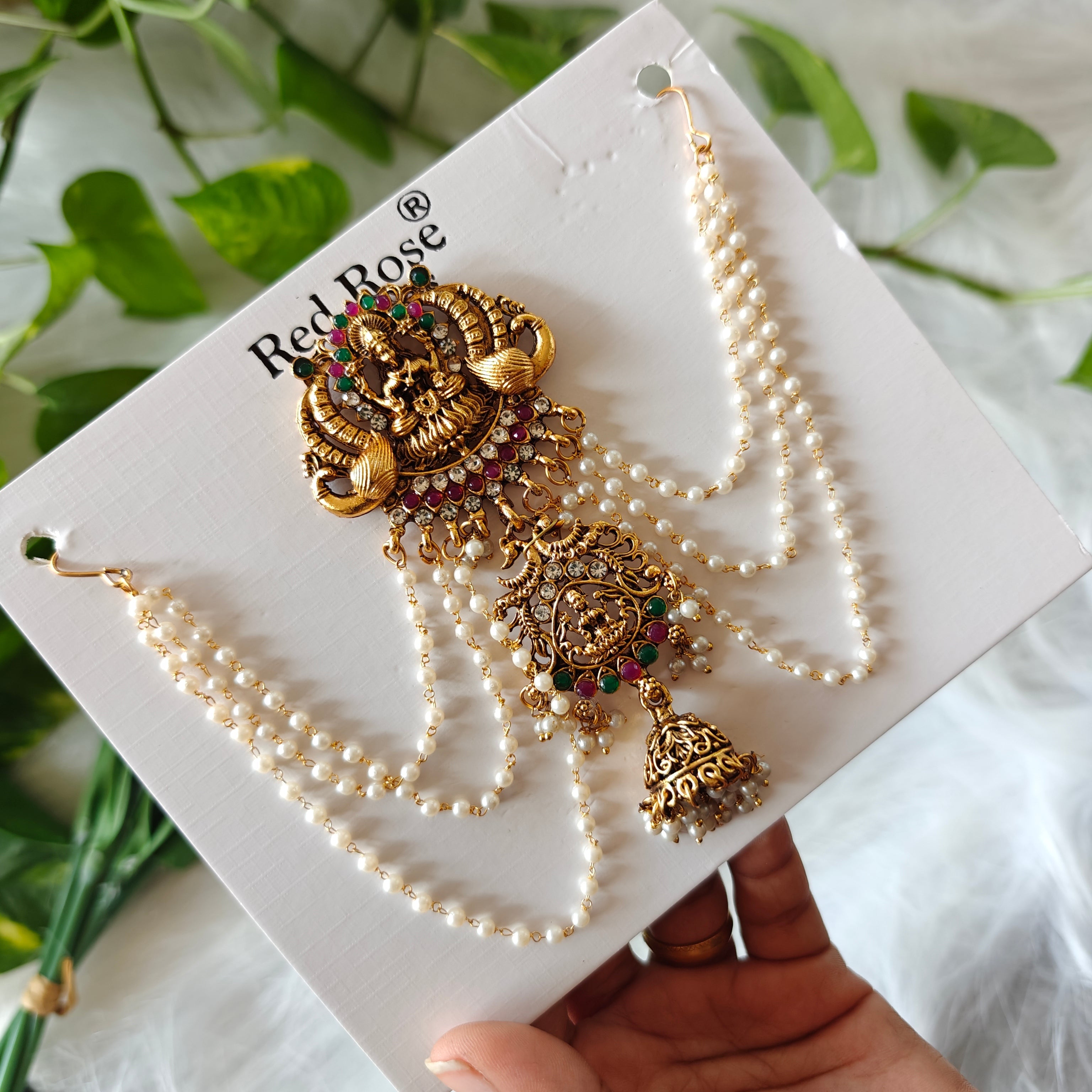 Lakshmi Hair Brooch with Layered Pearl Chains