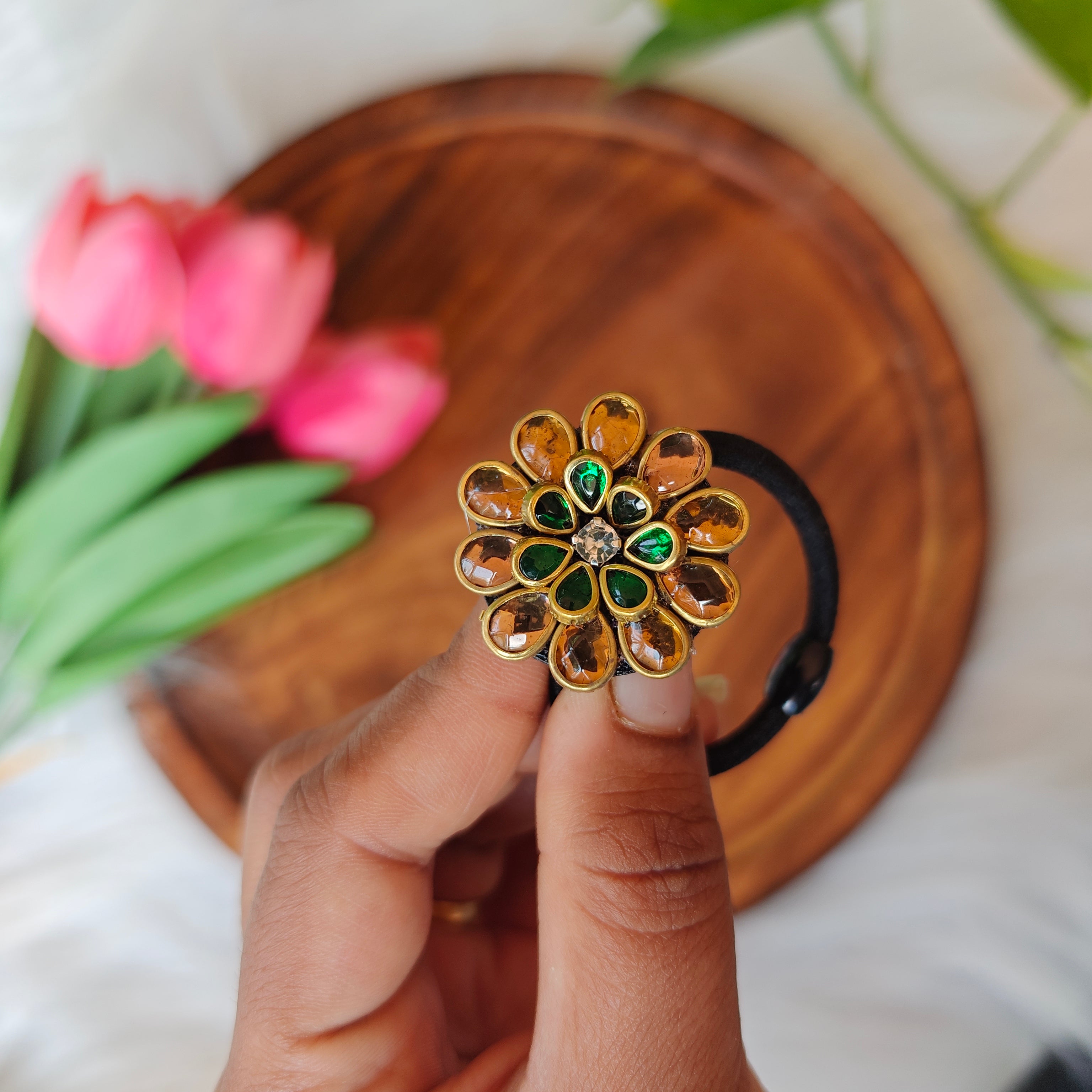 Traditional Kundan Floral Hair Band