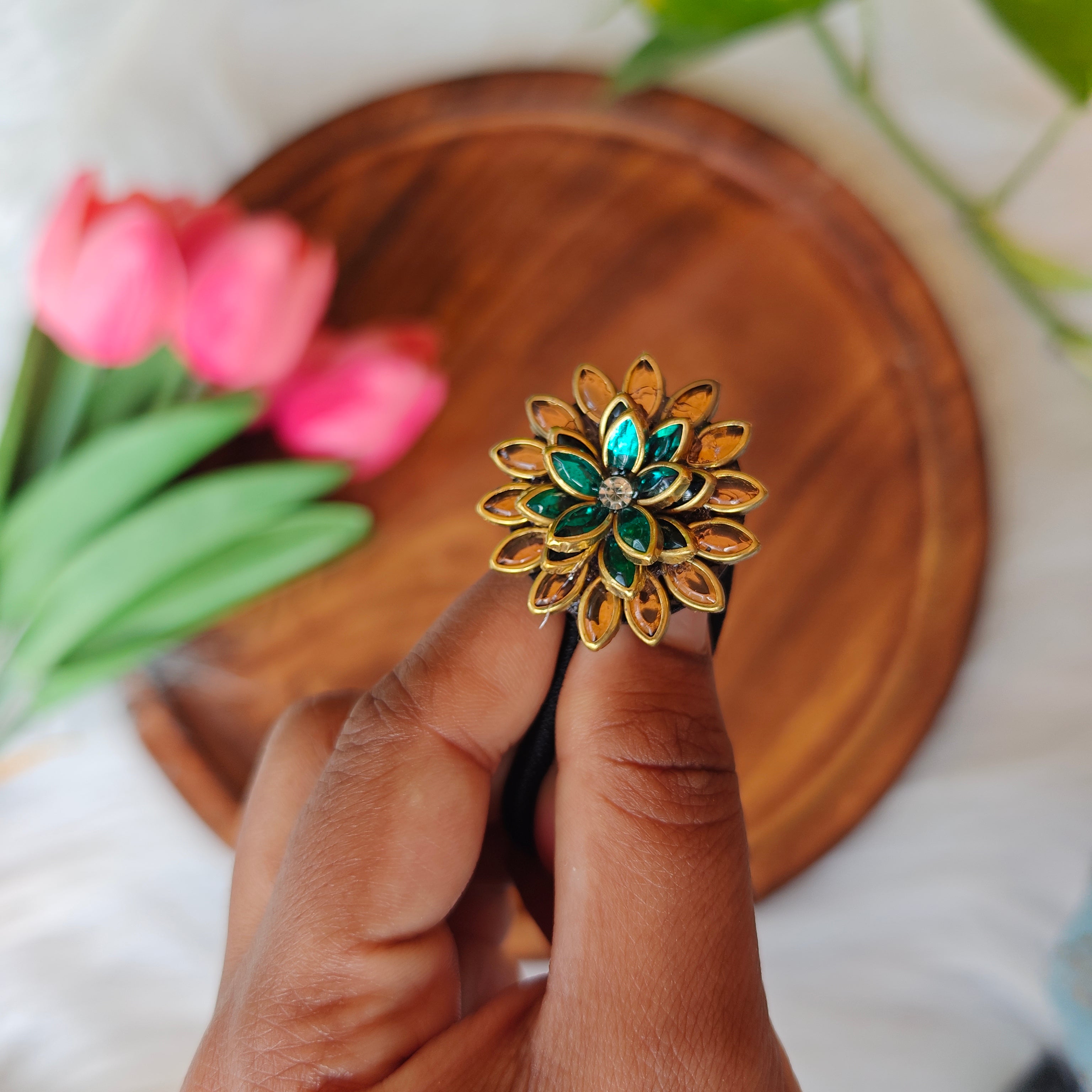 Traditional Kundan Floral Hair Band