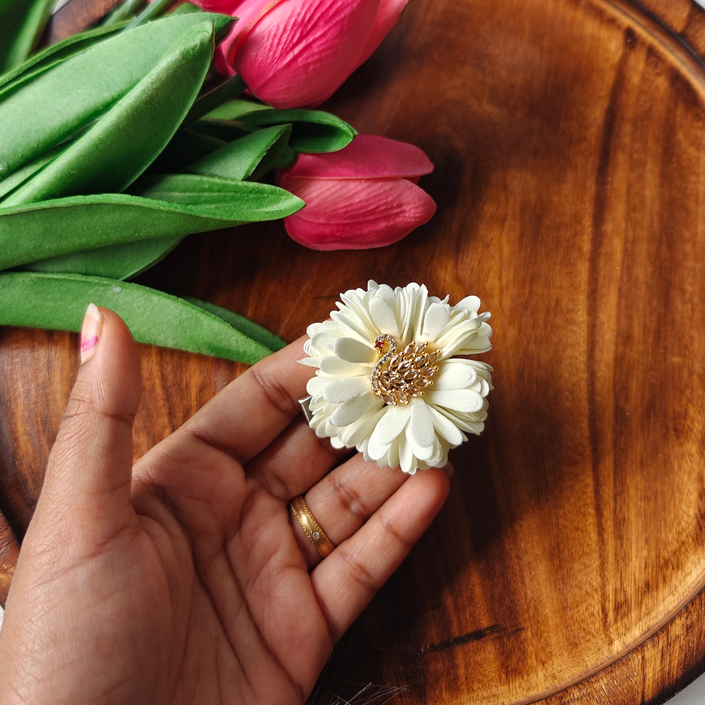 Annam with Mullai Flower Hair Clip | Handmade Floral Hair Accessory