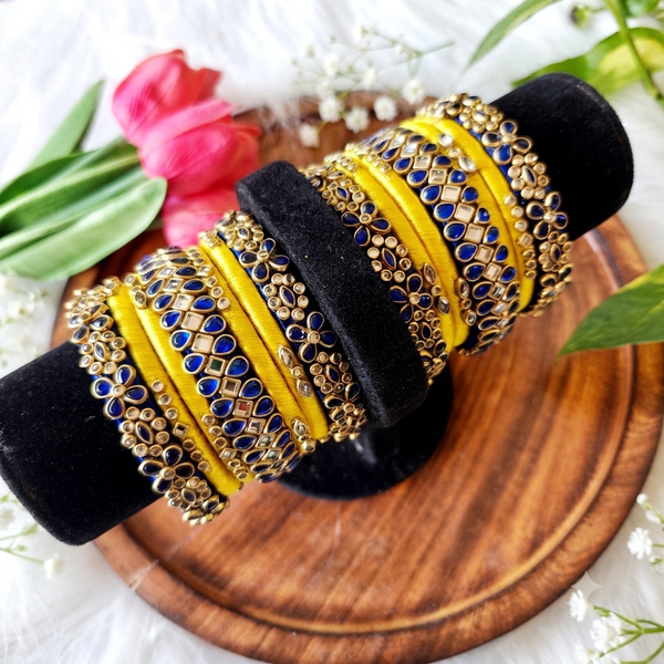 Customized blue and yellow bridal bangles