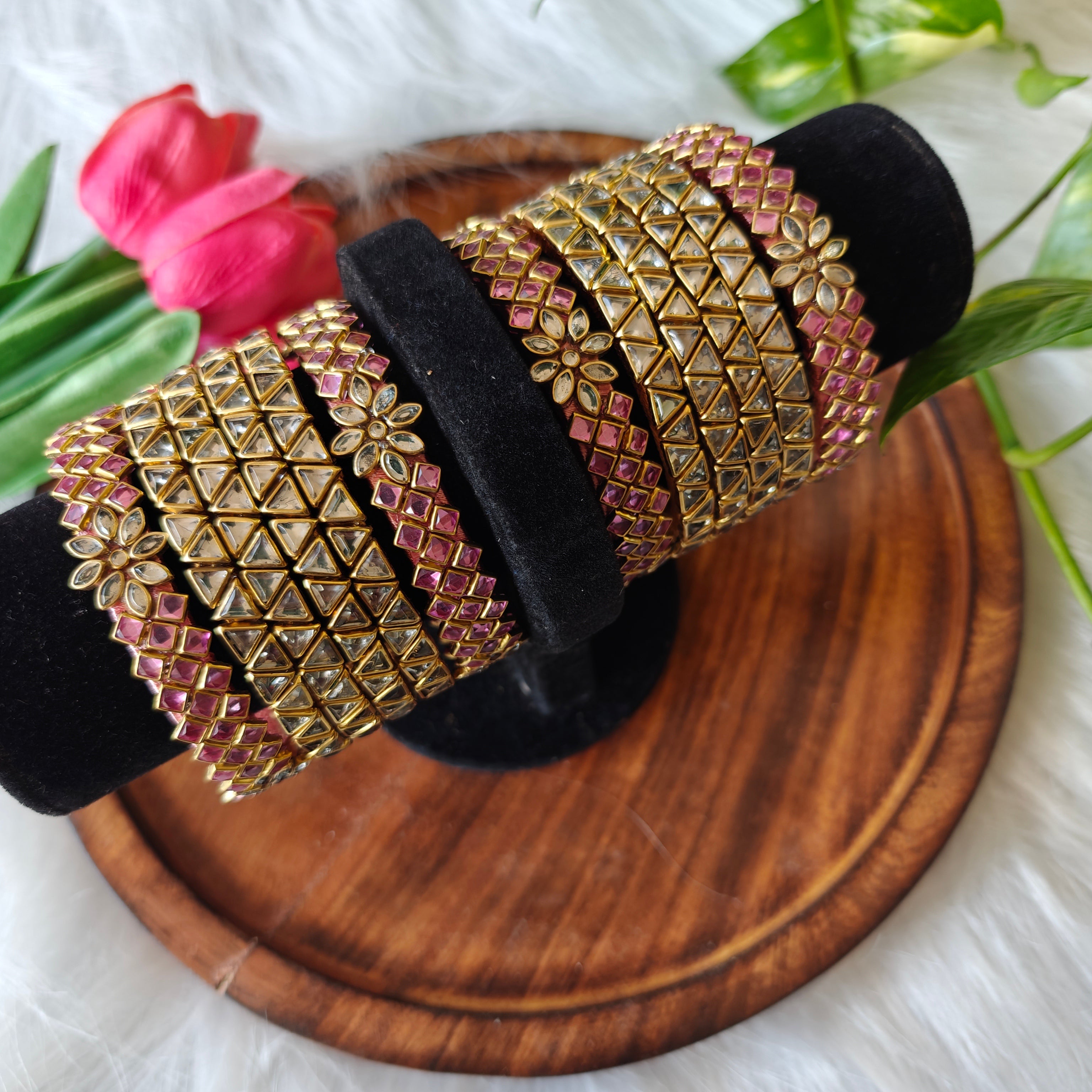 Handcrafted Designer Silk Thread Bangle Set – Baby Pink & glossy white