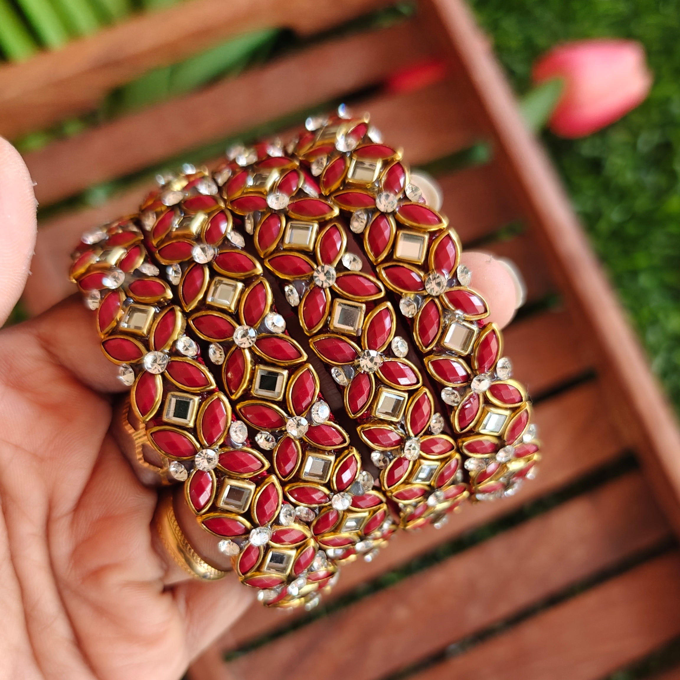 Handcrafted Maroon and Gold Bridal Silk Thread Bangle Set