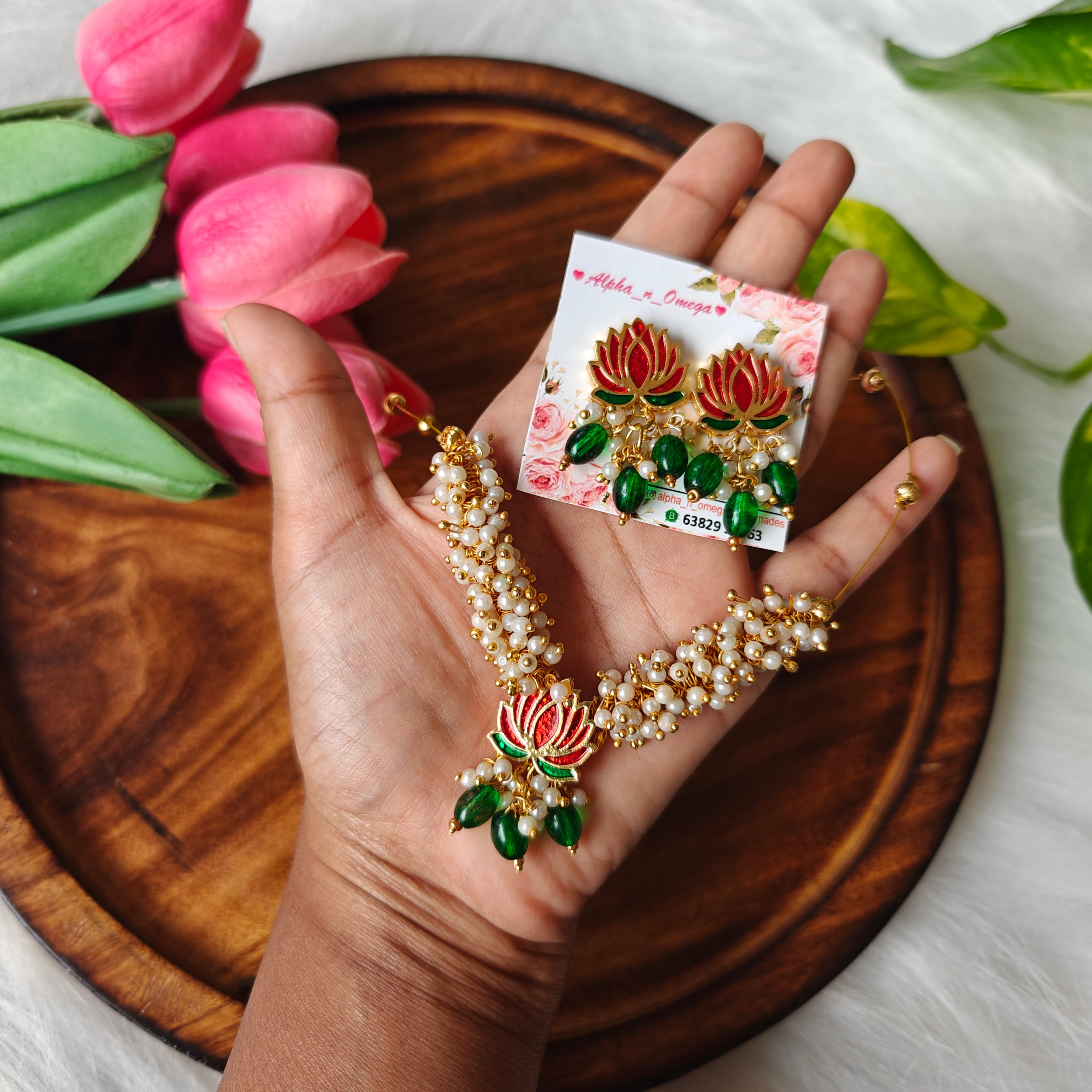 Handcrafted Lotus Pendant Set