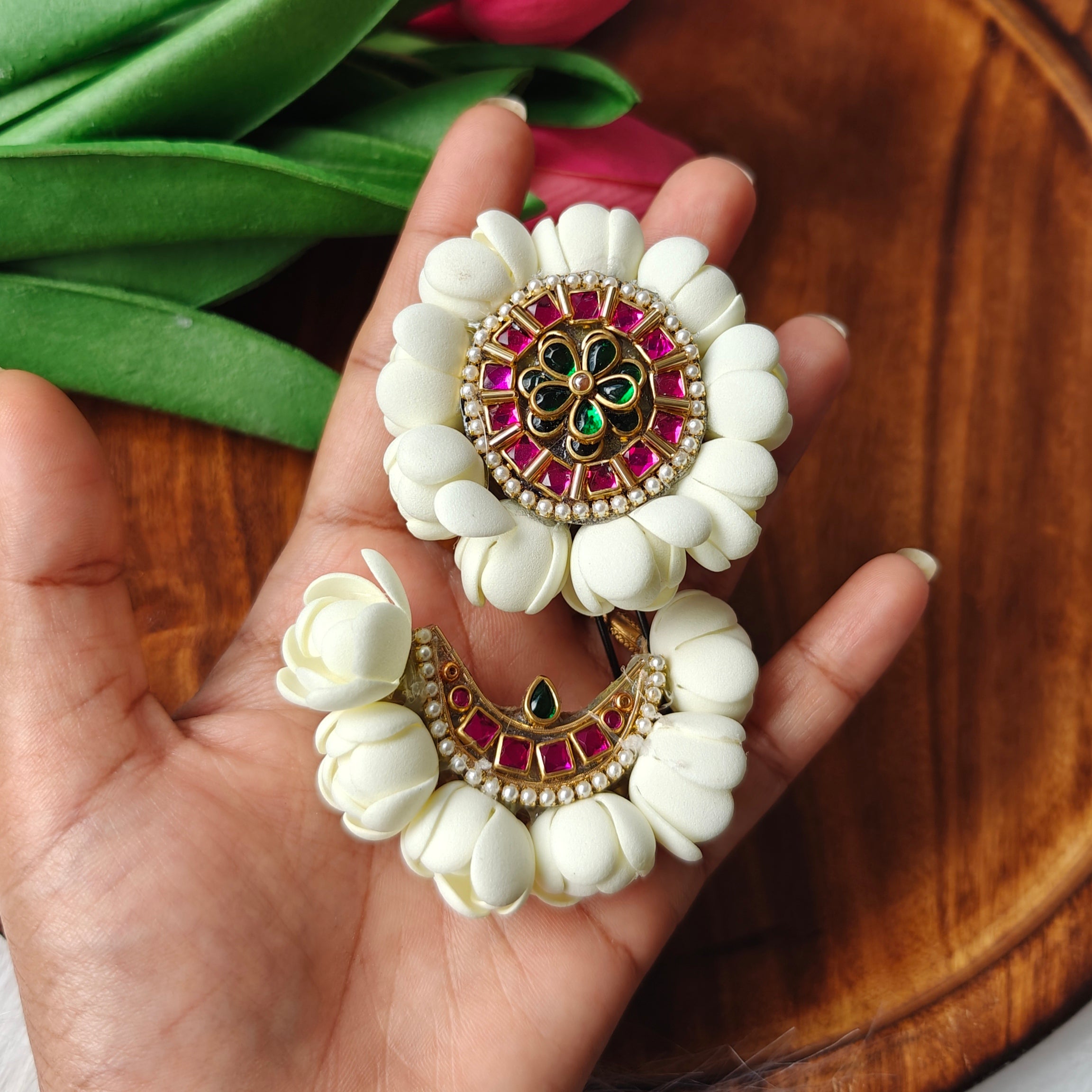 Mullai Flower Hair Clip with sun and moon Stone Design