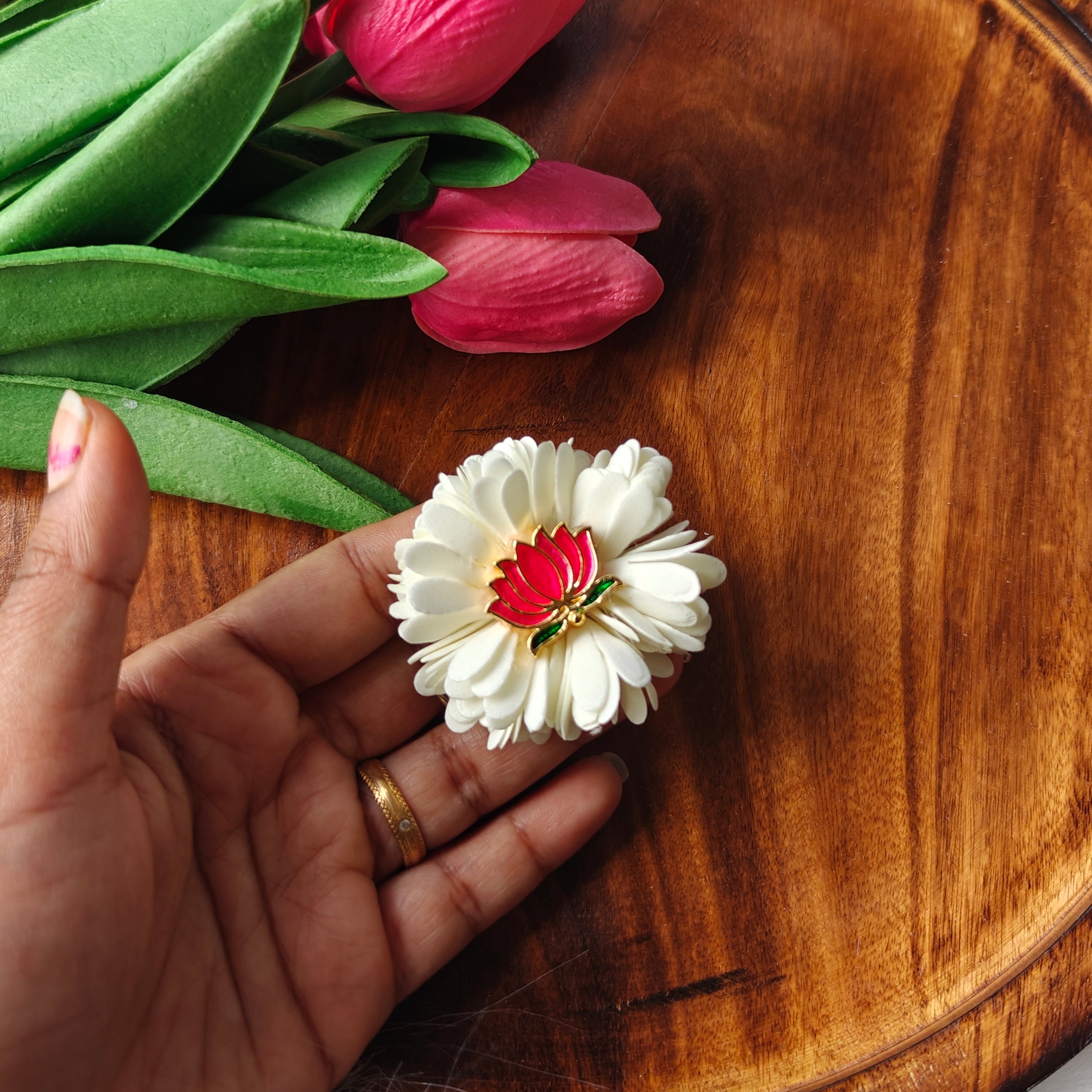 Lotus with Mullai Flower Hair Clip | Handmade Floral Hair Accessory