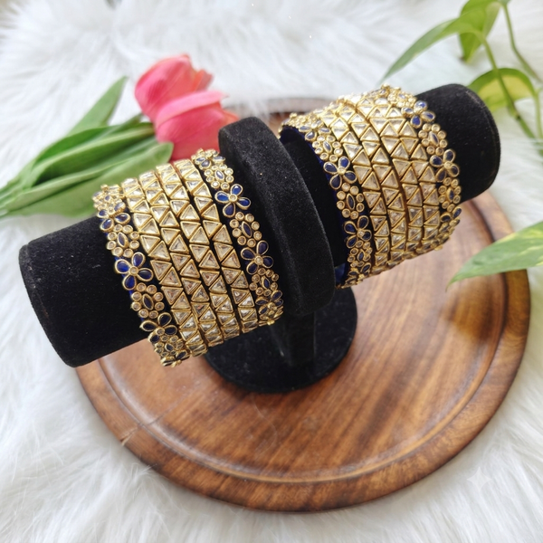 Customized blue and white heavy work kundan bridal bangles