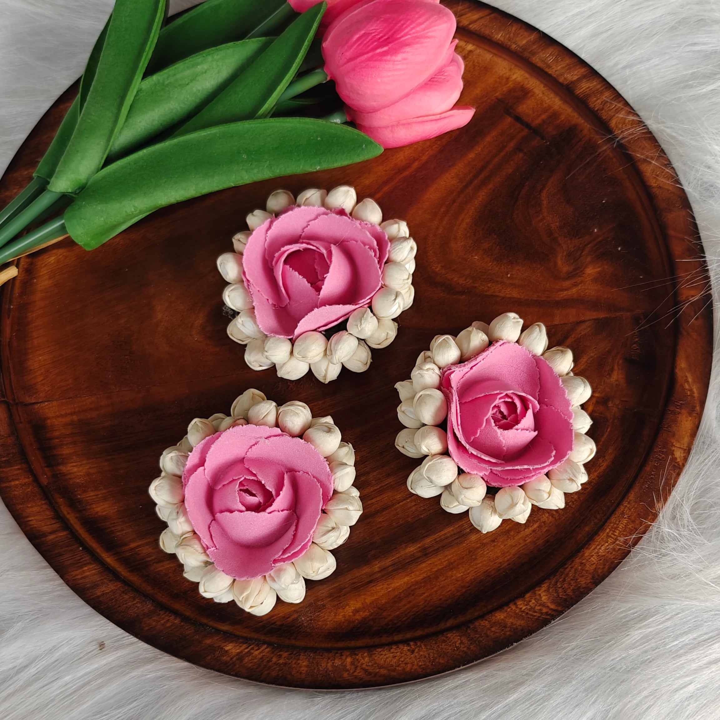 Handcrafted White Flower with Rose Hair Accessory