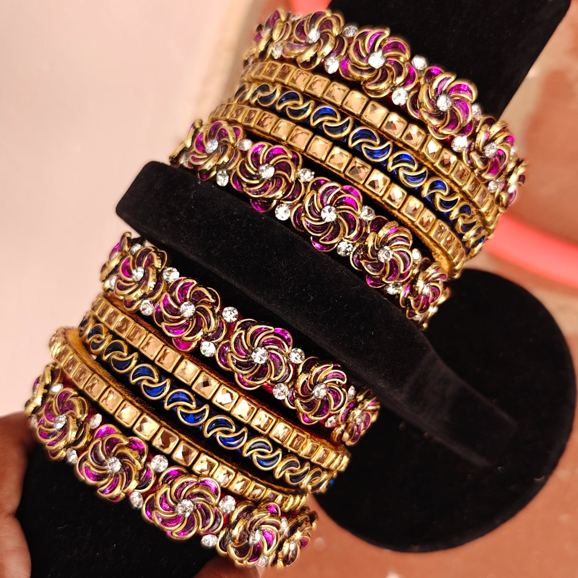Handcrafted Bridal Silk Thread Bangle Set – Royal Blue & Magenta Pink | Premium Wedding Bangles