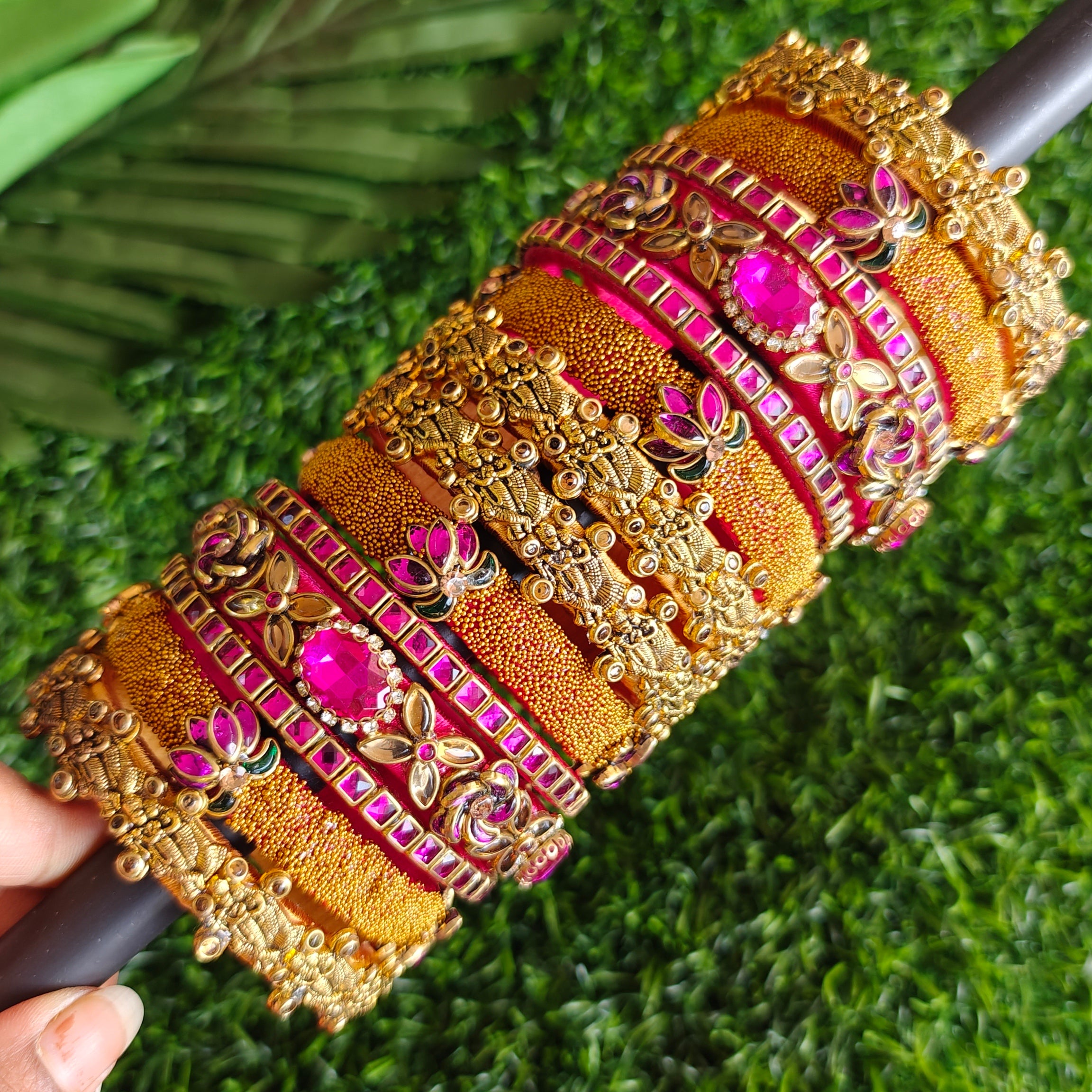 Handcrafted Gold and  Magenta Bridal Silk Thread Bangle Set | Traditional Wedding Bangles