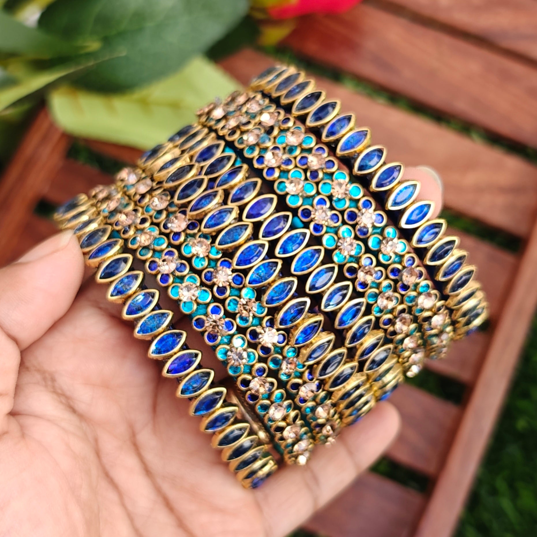 Premium Bridal Silk Thread Bangle Set – Royal blue and sky blue| Handmade Wedding Bangles