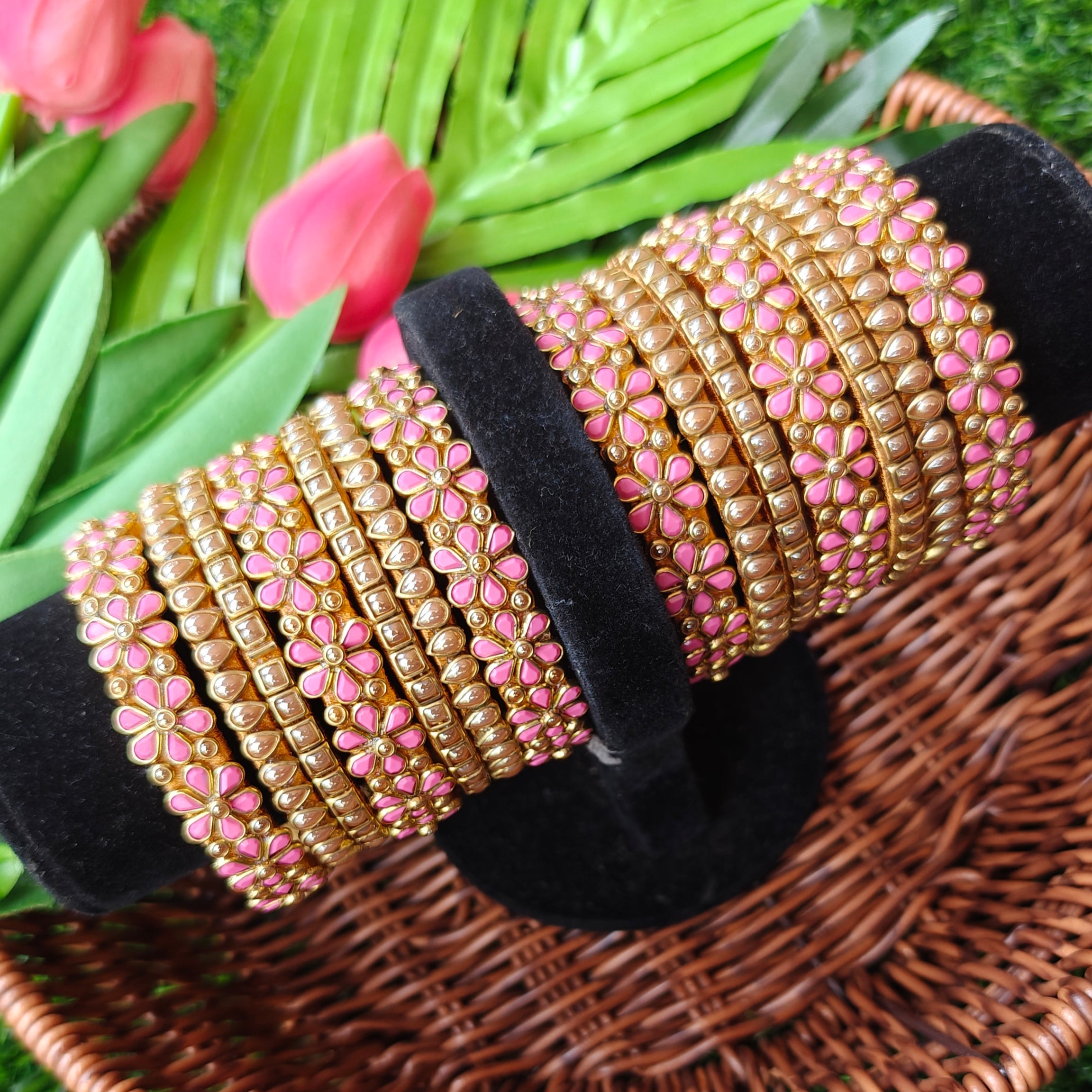 Handcrafted Baby Pink Floral Bridal Silk Thread Bangle Set | Traditional Wedding Bangles