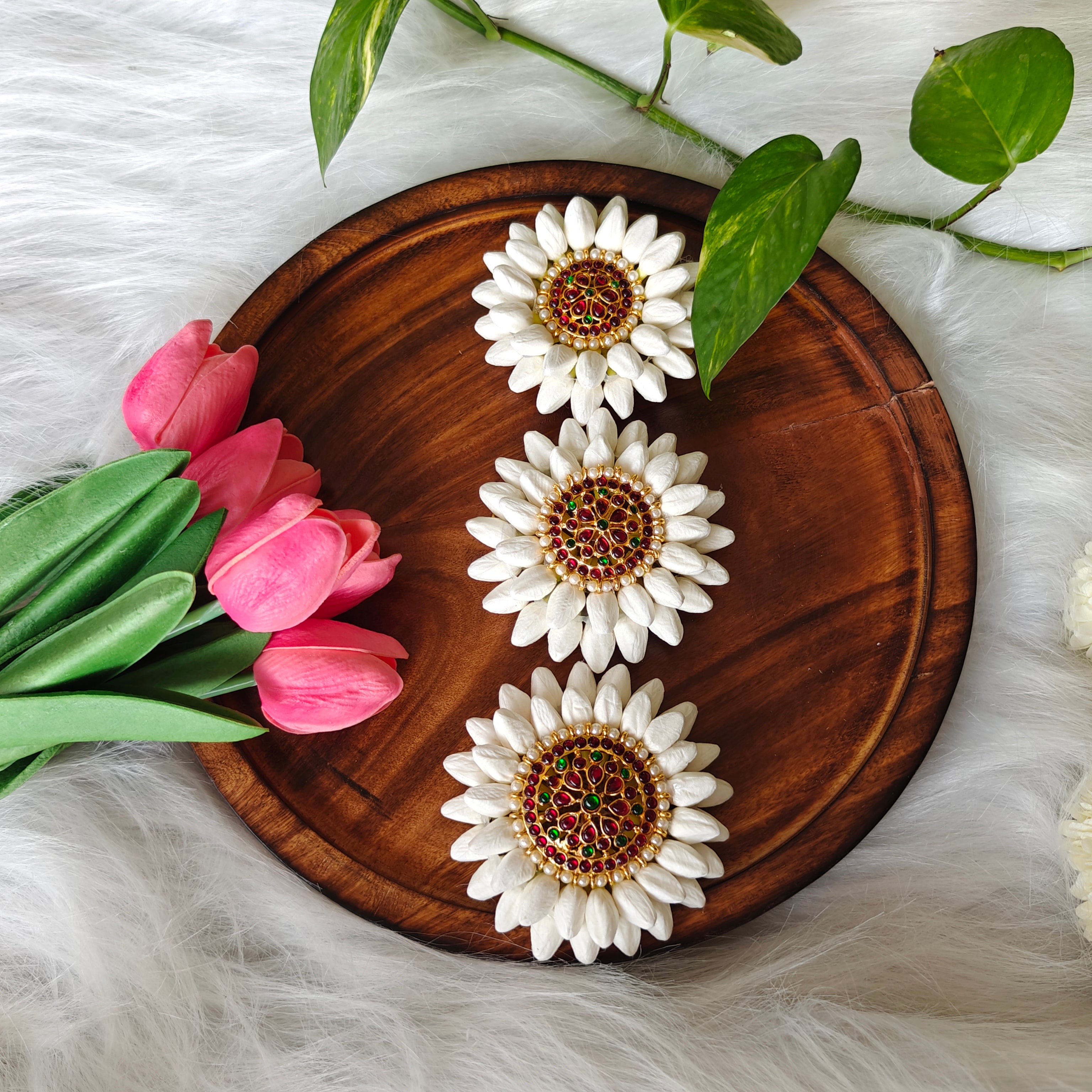 Handcrafted mallipoo Hair Clip with Kemp Stone Center