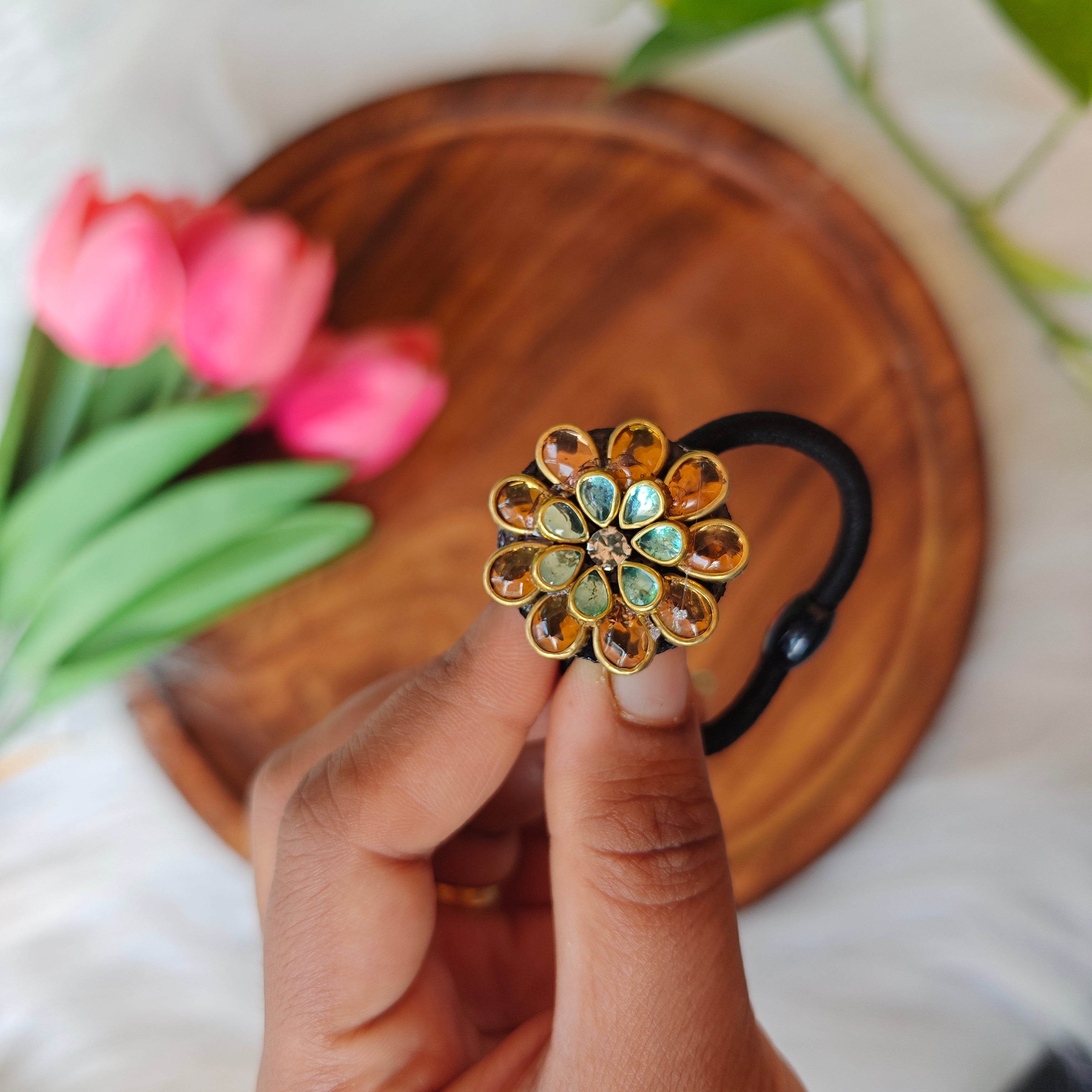 Traditional Kundan Floral Hair Band